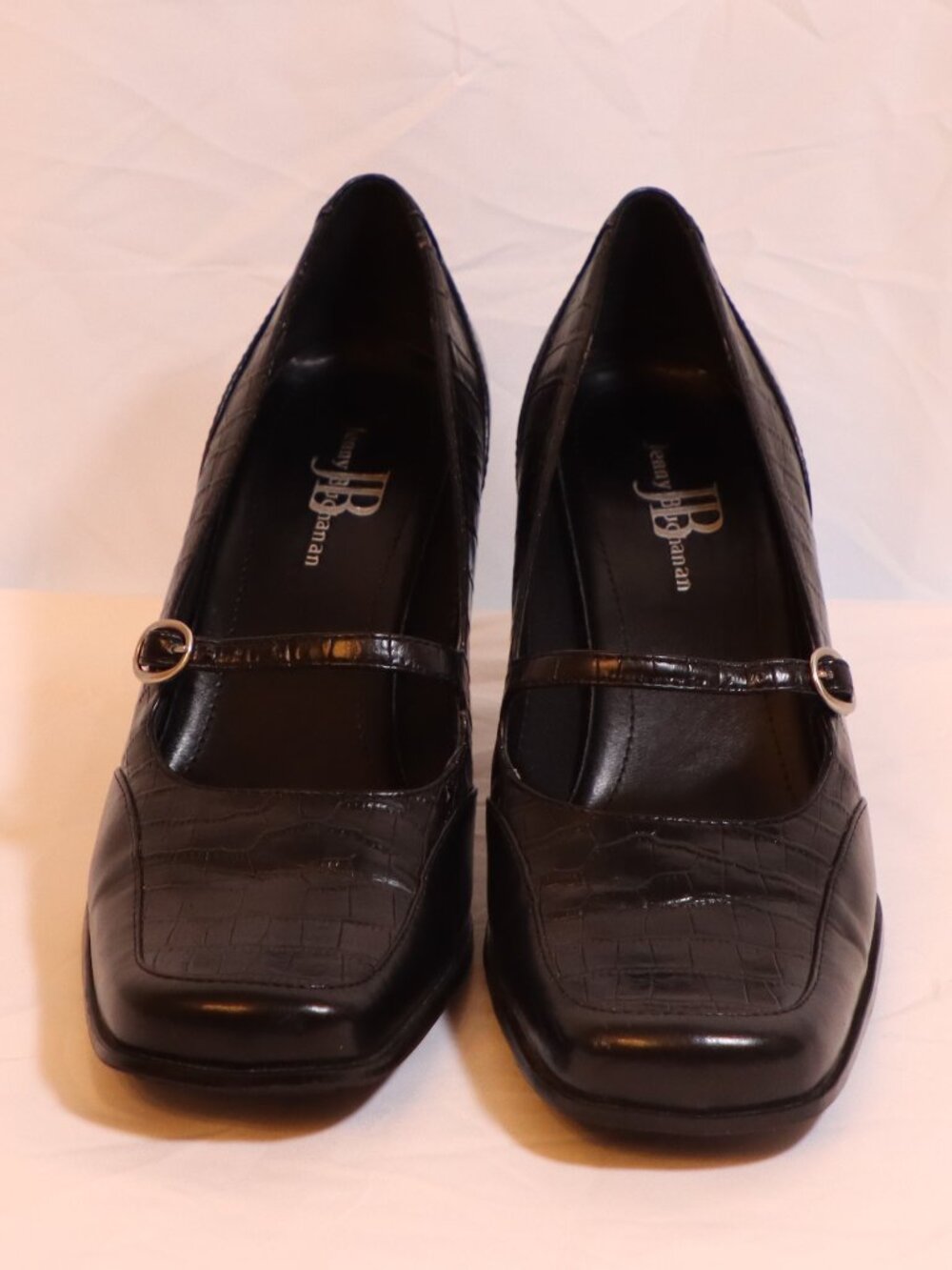 Black Faux Croc-Embossed Jenny Buchanan Size 9 Mary Jane Heels
